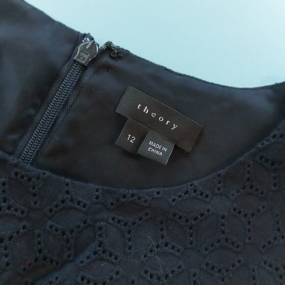 Theory Navy Textured Sleeveless Knee Length Dress Size 12 Frantias - Picture 3 of 9